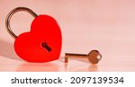 Padlock Red Heart With Key On...