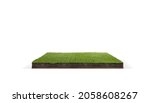 Small photo of cubical cross section with underground earth soil and green grass on top, cutaway terrain surface with mud and field isolated