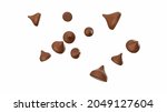 Scattering of tasty chocolate chips on white background Chocolate morsels on white background choco chips 3d illustration 3d rendering