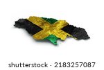 Jamaica Map Flag Shaded relief Color Height map on white Background 3d illustration