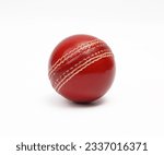 Small photo of A Shiny New Test Match Cricket Ball Leather Hard Circle Stitch Closeup Picture On White Background