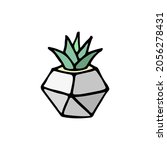 succulent cactus in grey pot.... | Shutterstock .eps vector #2056278431