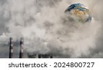 Small photo of Industrial fumes cause air pollution that is about to cover the world. cause global warming environmental concept