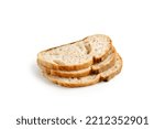 Slices of Fresh baked Bread isolated on white background. Wheat rye sourdough bread. Tartine country bread, slice.