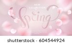 pink sakura falling petals... | Shutterstock .eps vector #604544924