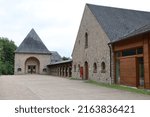 Small photo of Saint Leger Vauban, France - 05 27 2022 : Sainte Marie de la Pierre Qui Vire Abbey, exterior view, Saint Leger Vauban village, Yonne department, France
