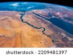 Aerial view of nile river  red...