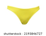 Women's yellow beach bathing panties isolated on a white background. Front view. Beachwear, sports, recreation.
