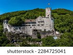 Neu-Bechburg castle above Oensingen in the canton of Solothurn in Switzerland from the air