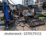Small photo of Sohna, Haryana, India-August 3 2023: vandalized and burnt shops along Ambedkar chowk in Sohna after communal violence, Communal clashes broke out in the predominantly muslim Nuh district of Haryana.