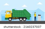 garbage truck is picking up... | Shutterstock .eps vector #2160237037