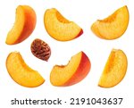 Peaches isolated collection. Peach slices set on a white background.