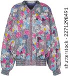 Small photo of multicolour motley bomber jacket embellished with sequins and sequins