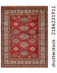 Small photo of Afghan hand woven rug on a white background
