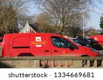 Small photo of Bideford, Devon, England, UK. February 24, 2019. A red Royal Mail van parked in a carpark.