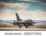 Small photo of A U.S. Air Force pilot from the 55th Expeditionary Fighter Squadron taxis during Desert Falcon in Israel, Jan. 16, 2022.