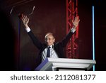 Small photo of Cannes, France - 22 january 2022: The polemist Eric Zemmour, candidate to the French presidential election, is on stage and raises his arms before a speech in Cannes as part of the electoral campaign.