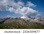 Small photo of Val d'Isere, France - 20-07-2023: View from the summit of Bellevarde of the Grande Motte glacier in the resort of Tignes, where skiing is practised in summer despite melting due to global warming.