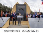 Small photo of Jouques, France - 26-10-2023: Patricia Miralles, Secretary of State with responsibility for Veterans and Remembrance, inaugurates the memorial at the former Harki camp in Jouques.