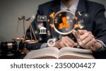 Small photo of Justice lawyers with Judge gavel, Businessman in suit or lawyer Hiring lawyers in the digital system. Legal law, prosecution, legal adviser, lawsuit, detective, investigation,legal consultant..