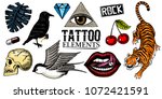 set of fashion patches. tattoo... | Shutterstock .eps vector #1072421591