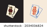 playing cards in vintage doodle ... | Shutterstock .eps vector #2034036824