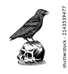 magic crow sits on a skull.... | Shutterstock .eps vector #2143539477