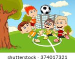 children playing soccer in the... | Shutterstock . vector #374017321