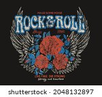 wing with rose flower rock logo ... | Shutterstock .eps vector #2048132897