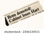 Small photo of Benn demoted - Cabinet loses Hart - news story from 1975 UK newspaper headline article title in sepia