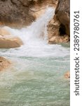 Small photo of Blue lake in Giresun. The river flows blue due to soda water. Kuzalan nature park. It is located near the Kuzalan waterfall. local name mavi gol