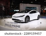 Small photo of New York, New York - April 10, 2023: All New 2023 Toyota Prius, Toyota Prius Prime and Toyota Prius All Wheel Drive (AWD) on display at the New York Auto Show.