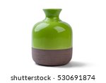 Two-tone vase isolated. Ceramic vase on white background. Decorate house with shiny vase. Best pottery for home.
