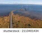 Finland , Hailuoto 26 September 2021 . Landscape from a drone. Sea route between the island and the mainland on an autumn sunny day