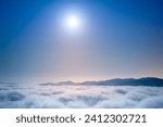 Small photo of The sea of clouds on a quiet moonlit night makes you feel unpredictable. Peaks surrounding Emerald Reservoir. Xindian District, New Taipei City, Taiwan.