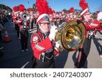 Small photo of Pulaski High School Red Raider Marching Band perform along Colorado Boulevard during 135th Rose Parade in Pasadena, Calif., Monday, Jan. 1, 2024.
