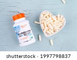 Small photo of Kiev, Ukraine - June 27, 2021: Doctor's Best, Benfotiamine 150 Alpha Lipoic Acid 300, 60 Vegetarian Capsules. it is a highly bioavailable fat-soluble form and derivative of thiamine that helps supp