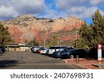 Small photo of Sedona, Arizona USA - December 24th 2023: Travel photograph of downtown Sedona during the holiday season