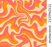 1970 Wavy Swirl Seamless Pattern in Orange and Pink Colors. Hand-Drawn Vector Illustration. Seventies Style, Groovy Background, Wallpaper, Print. Flat Design, Hippie Aesthetic.