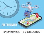 fast quadcopter delivery sushi... | Shutterstock .eps vector #1913800807