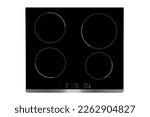 black electric hob with white burners and touch control buttons. isolated on white
