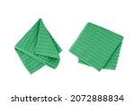 Green folded microfiber towel set isolated on white background, top view.