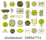 retro set of 100  bio  organic  ... | Shutterstock .eps vector #338567711