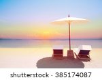 Tropical Beach In Sunset With...