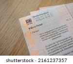 Small photo of DRESDEN, GERMANY - 27. May 2022: 9 Euro Ticket as a compensation for high oil and gas prices. The subsidization for public transportation is an intervention from German politics.