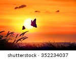 Silhouette Of Butterfly Flying...