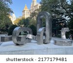 Small photo of NEW YORK NY - OCT 16: Brighter Days sculpture exhibit by Melvin Edwards at City Hall Park in New York City, as seen on Oct 16, 2021.
