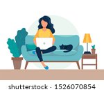 girl with laptop sitting on the ... | Shutterstock . vector #1526070854