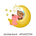 good night card with teddy bear ... | Shutterstock .eps vector #691655704