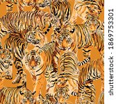 tiger art  seamless pattern  on ... | Shutterstock .eps vector #1869753301